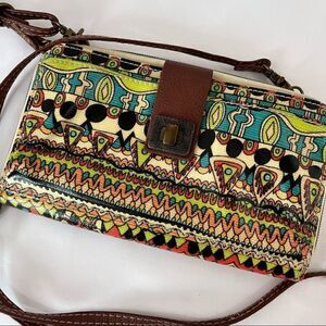 Sakroots Large Smartphone Wristlet Crossbody Clutch Multi Retro Boho Festival